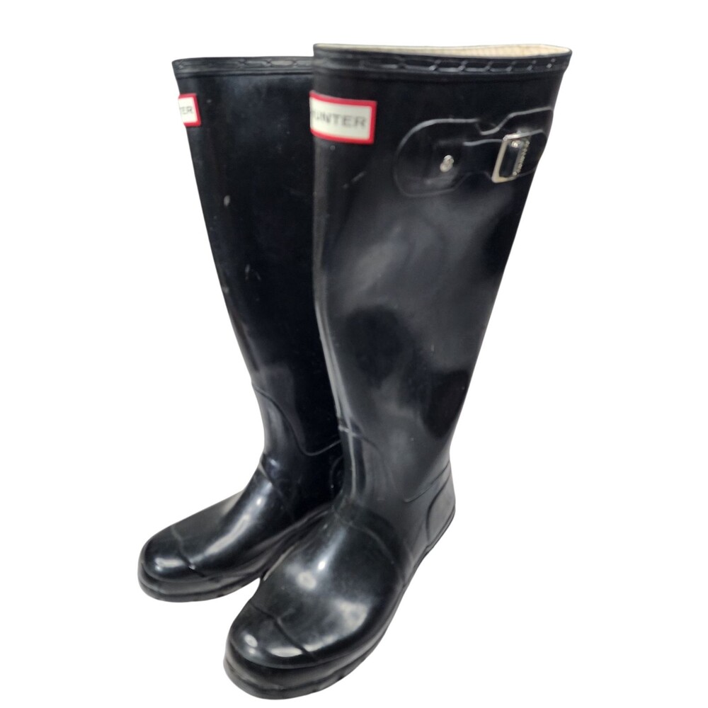 Hunter Sz 7 Mens 8 Womens Unisex Black Rubber Rain Boots W23616
